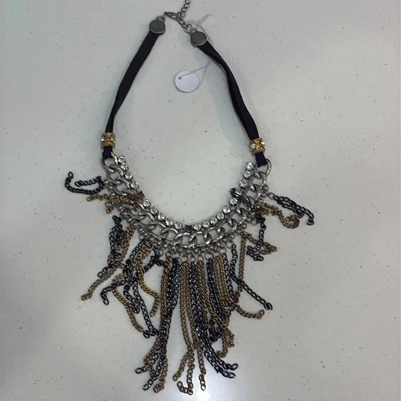 Womens Black and Gold Multi-chain Galore Fringe Statement Necklace - Picture 11 of 15